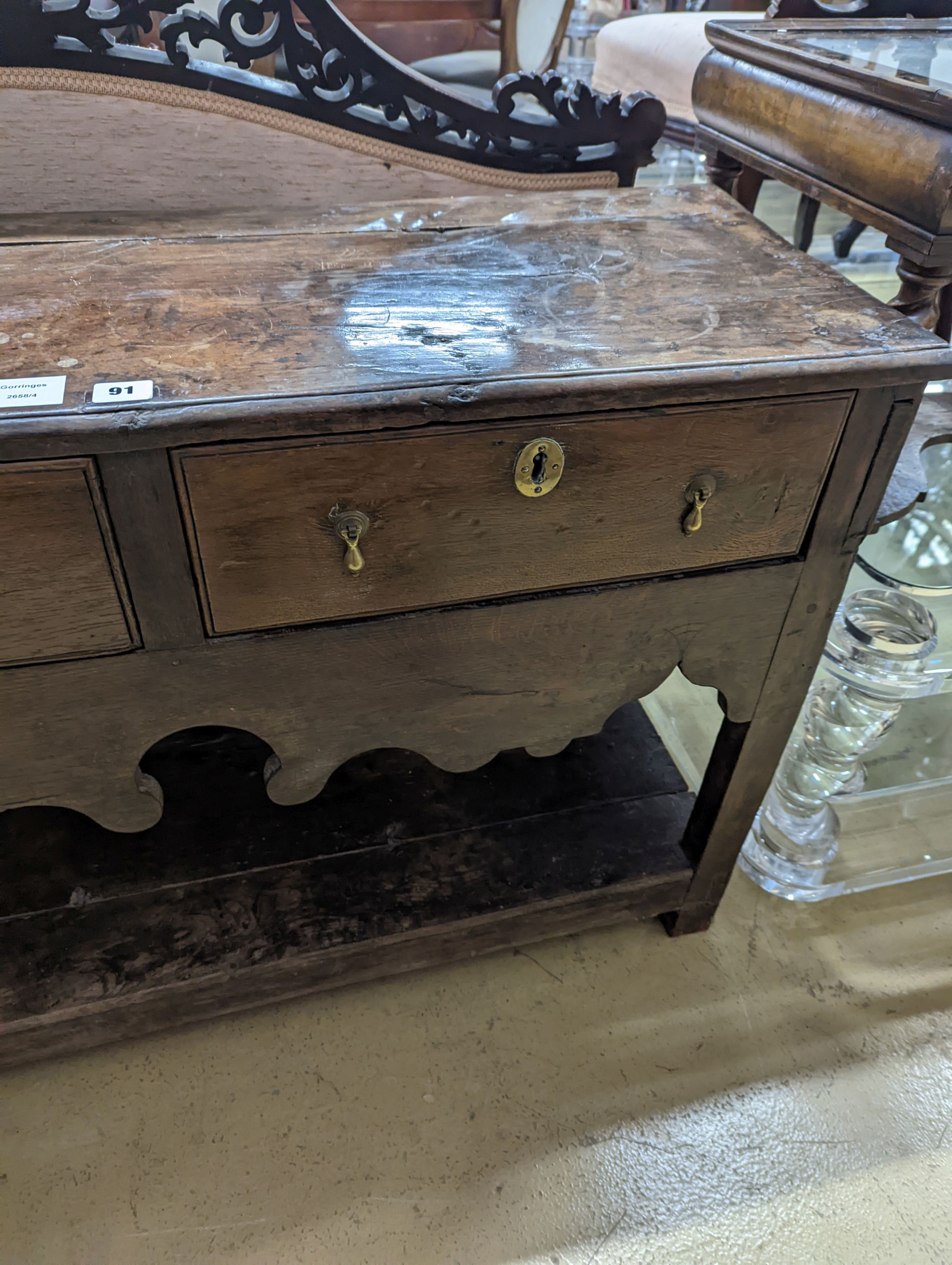 A small oak dresser base, width 107cm, depth 38cm, height 71cm